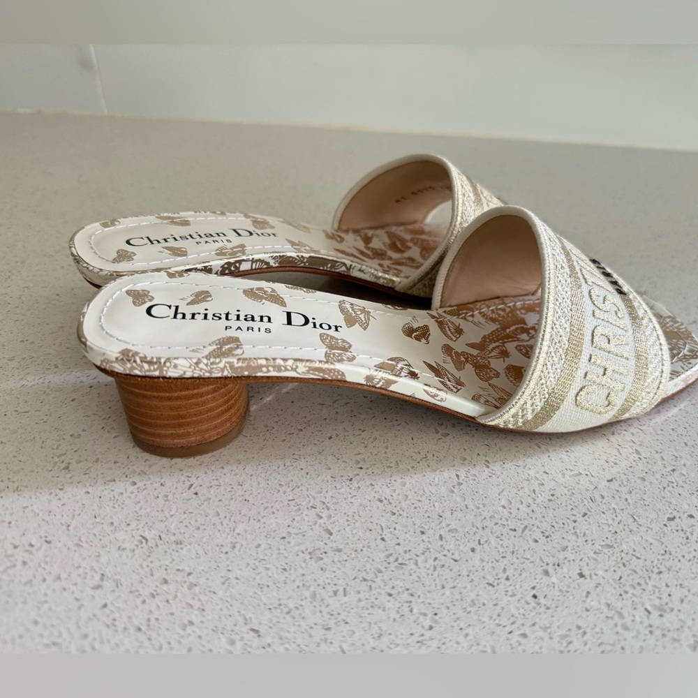 SOLD Christian Dior Dway Heeled Slides EU 37 US 7 White and Gold - Picture 5 of 10